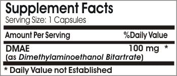 Pure Bluebonnet Nutrition DMAE nootropic capsule supplement supplement facts label.