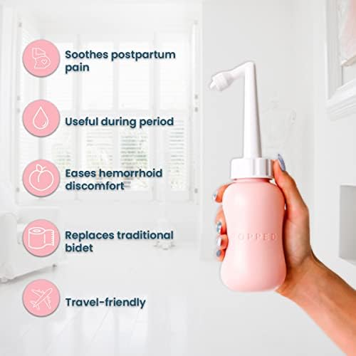Popped 10 Ounce peri bottle with retracted nozzle and waterproof bag