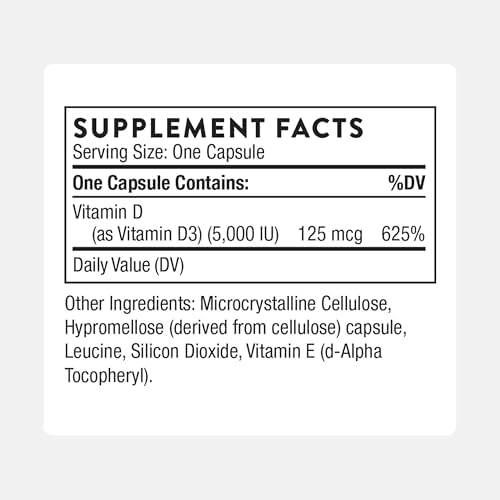Thorne D-5000 60 capsules supplement facts and clean ingredient label