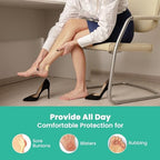Hydrocolloid blister cushions being applied to a person's heel for friction protection.