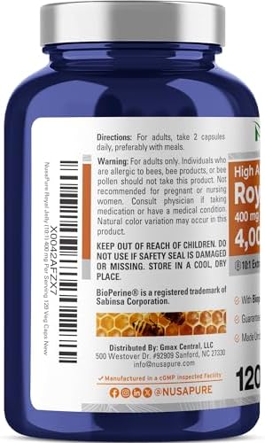 NusaPure 10:1 Royal Jelly extract bottle showing BioPerine absorption shield