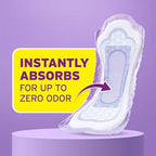 Side profile of Poise 96 count box showcasing the product specifications and absorbency chart