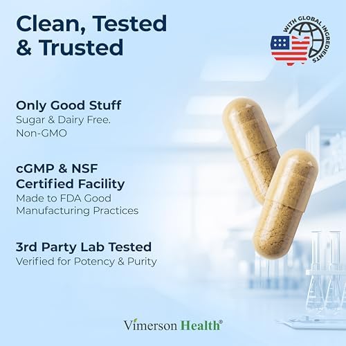 Authentic Vimerson Health dietary capsules displayed next to the branded packaging for memory care