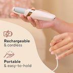Waterproof electronic pedicure wand being used on dry cracked heels