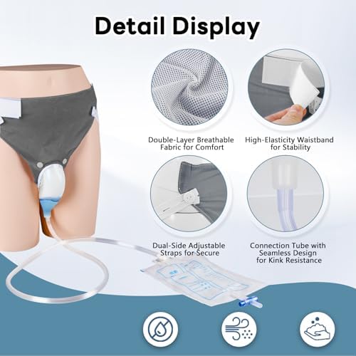 Opstra Yee wearable urinal system showing the one point two meter flexible drainage tube connection.
