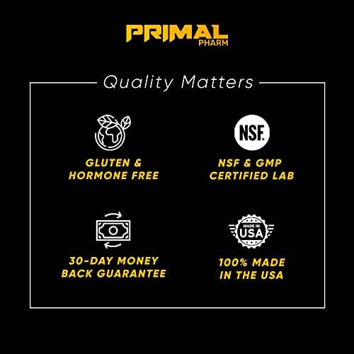 Primal Pharm Perform authentic imported health supplement bottle packaging on an off-white background.