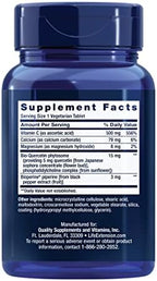 Life Extension Fast-C Vitamin C tablets side label showing buffered calcium and magnesium ingredients.