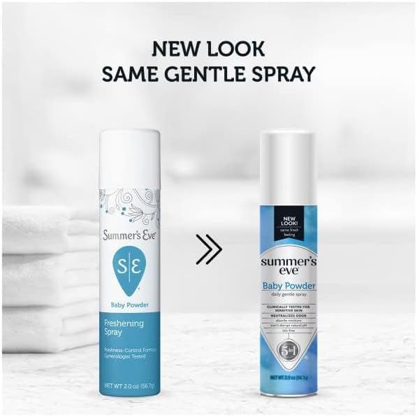 Multiple bottles of Summer's Eve baby powder spray showcasing the value 3 pack set.