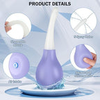 SewXew anti-backflow enema bulb showing the 5-hole 360-degree spray nozzle.