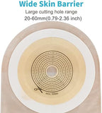 Konweda ostomy supplies showing the customizable cut to fit grid pattern from fifteen to sixty millimeters