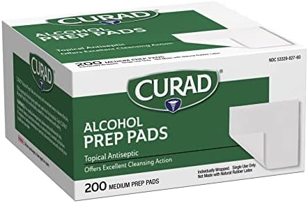 Curad 70 percent isopropyl alcohol wipes for first aid and antiseptic use.