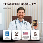 Back view of supplement packaging with third party testing information and usage instructions.