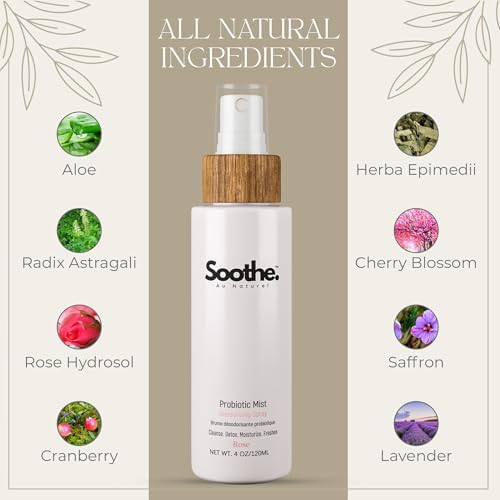 Soothe Au Naturel Probiotic Mist ingredients showing aloe and cranberry extracts