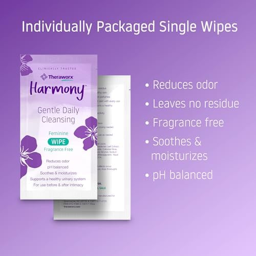 Fragrance free pH balanced feminine wipes by Theraworx Harmony pack of 4.