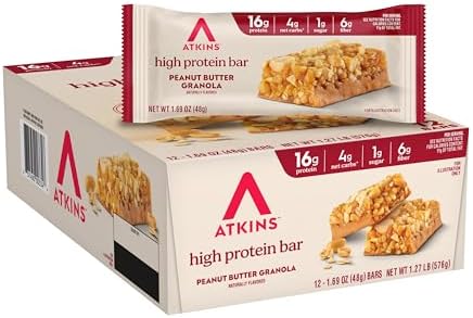 Atkins Peanut Butter Granola High Protein Bar, High Fiber Snack , 16g Protein, 1g Sugar, 4g Net Carb, Protein Snack, 12 Count - Image 2