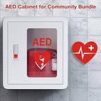 Emergency AED storage unit installed on a public corridor wall