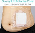 Waterproof ostomy bag cover being applied for shower protection.
