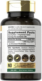 Carlyle Chromium Picolinate 360 vegetarian tablets dietary supplement nutrition facts label