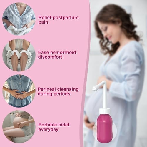 Hetaida postpartum essential bottle next to a hospital bag.