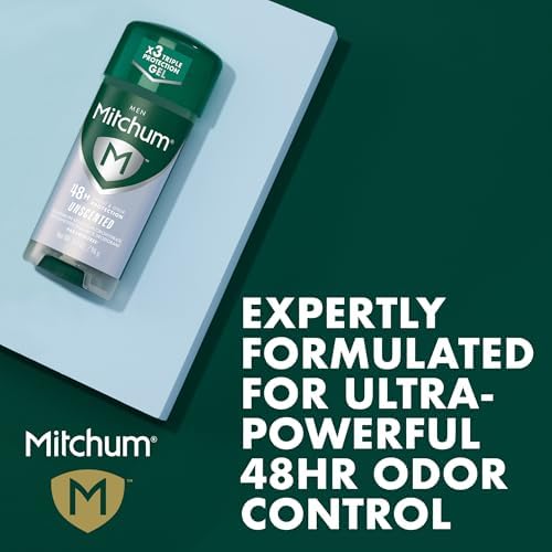 Mitchum clear antiperspirant gel stick for men showing forty eight hour odor defense label