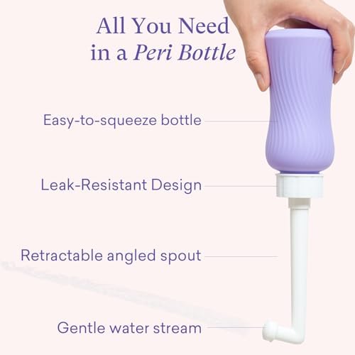 Soft squeeze BPA-free peri bottle for perineal cleansing and care.