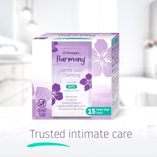 Close up of Theraworx Harmony single use feminine wipes showing portability.