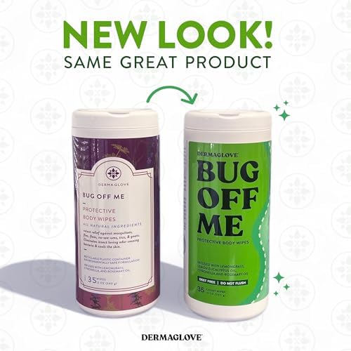 Dermaglove Bug Off Me thirty five count biodegradable mosquito wipes container for family outdoor protection