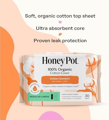 Side view of The Honey Pot panty liner packaging highlighting the ultra-absorbent pulp core feature.
