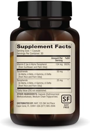 Dr. Mercola full spectrum tocopherols and tocotrienols supplement nutrition facts panel showing clean ingredients.