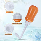 Upside down ergonomic design of FOOFOO orange peri bottle.