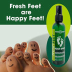 Hypoallergenic foot spray by Fresh Body showing paraben free and sulfate free claims.
