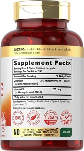 Carlyle Vitamin K2 D3 bottle label showing 200mcg K2 MK7