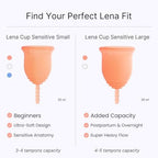 Side view of Lena Sensitive small cup showing flexible silicone stem.