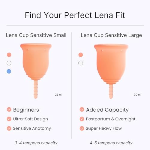 Side view of Lena Sensitive small cup showing flexible silicone stem.