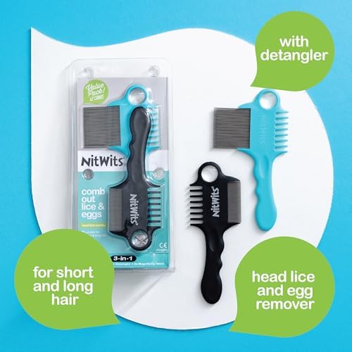 NitWits 3-in-1 lice comb showing stainless steel teeth and magnifying glass