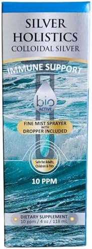 Silver Holistics Colloidal Silver liquid supplement highlighting the clear color and premium glass packaging.