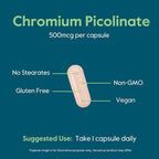Close up of Bestvite Chromium Picolinate vegan capsules showing clean formula without flow agents