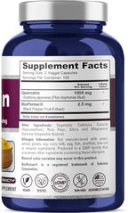 NusaPure Quercetin 200 veggie capsules supplement facts and label information showing ingredients