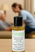 Mastisol 2 ounce bottle showing clear liquid adhesive for long lasting wear
