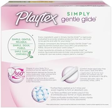 Playtex Simply Gentle Glide unscented tampons multipack with 360 degree leak protection technology.