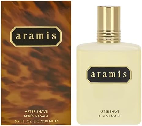 Authentic imported Aramis classic men's aftershave splash 200 milliliter volume premium packaging display.