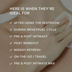Individually wrapped PRIVATES wipes showing travel-friendly packaging for men and women