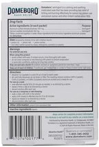 Domeboro medicated powder packets for skin irritation relief showing packaging details