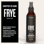 Frye premium footwear refresher spray back label showing product directions and genuine ingredients list