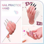 Professional nail technician using silicone training hand