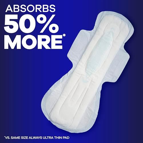 Always Maxi Size 5 extra heavy pads showing the 2x larger back coverage feature.
