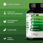 Authentic USA imported high absorption quercetin phytosome bottle highlighting vegan and gluten free badges.
