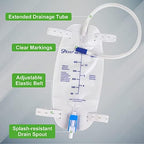 Close up of easy-flip drain valve on drainage bag
