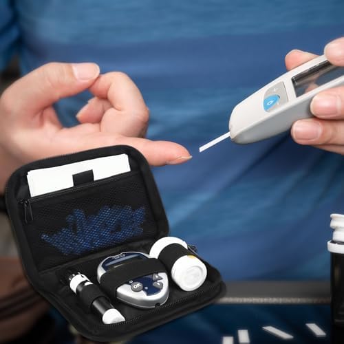 GENCAM travel pouch packed with lancing device test strips and lancet accessories