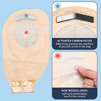 Clear measurement guide printed on the Jctracy medical grade colostomy pouch back.